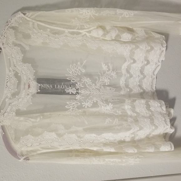 Nina Leonard size large ladies boho lace design top sweater white floral mesh - Picture 6 of 6